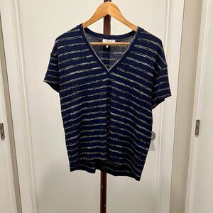 rag & bone - Striped Short Sleeve V-neck T-Shirt Size Small - Navy, Grey
